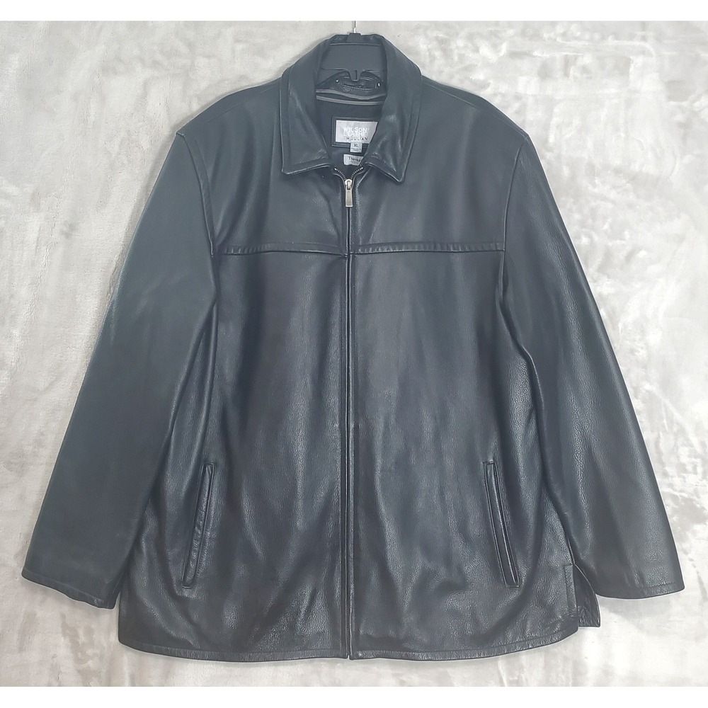 M Julian Wilsons Leather Jacket Mens XL Black Full Zip Coat Thinsulate Lined EUC